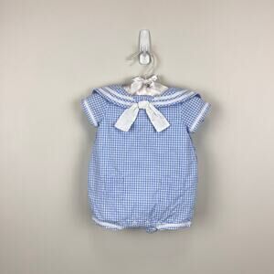 Janie and Jack The Gingham Sailor Baby Romper Blue Rose Gingham 0-3 Months
